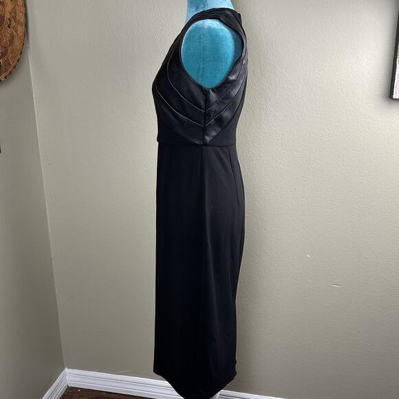 Express Women S Black Midi Dress With Faux Leather Top Accent Retro - Picture 2 of 13